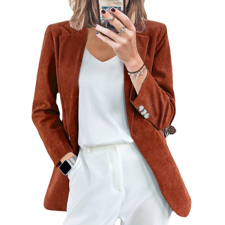 Corduroy Elegant Solid Color Leisure Professional Suits