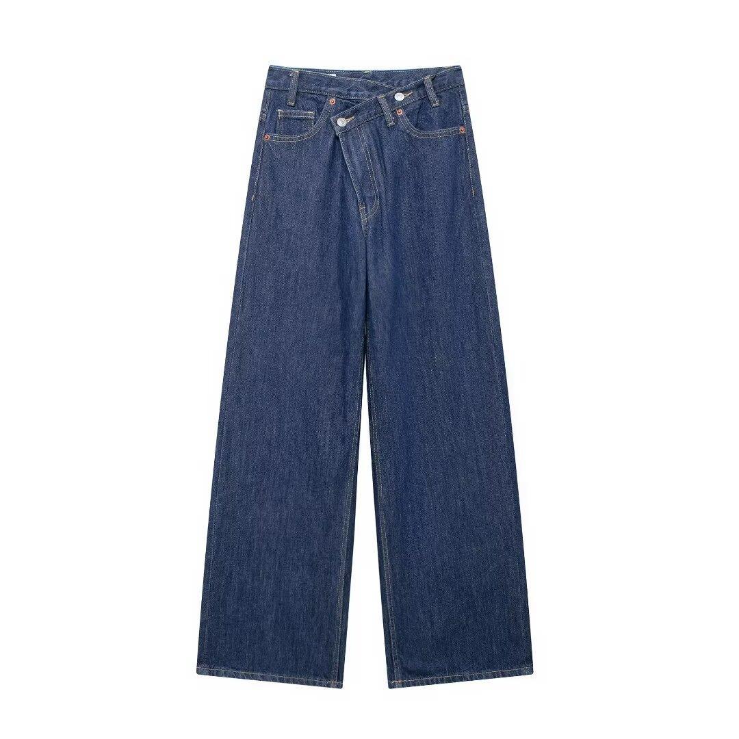 Women's Wide Leg Show Personality Double Breasted Jeans