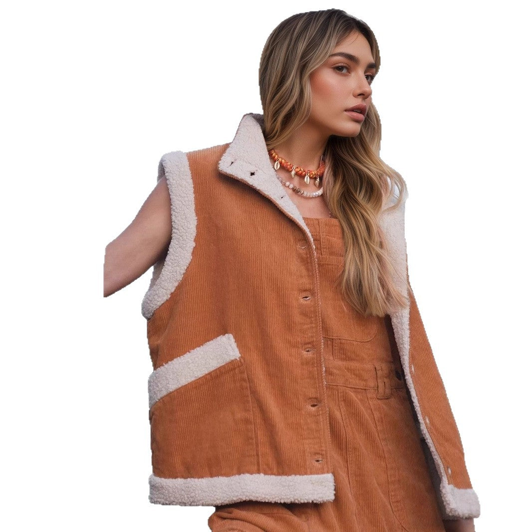 Fashionable Warm Fur Integrated Sleeveless Waistcoat Vests