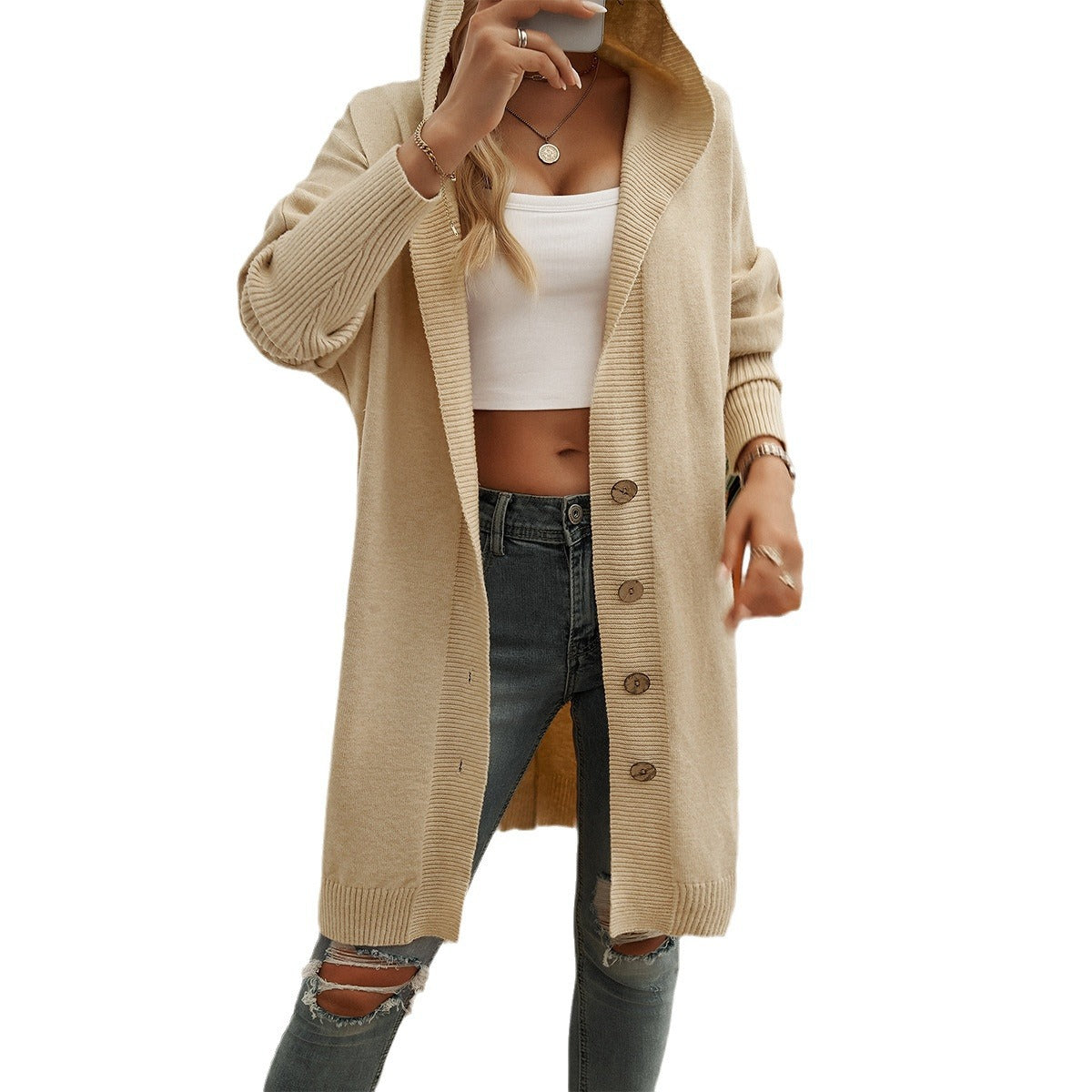 Women's Pretty Casual Loose Breasted Hooded Sweaters