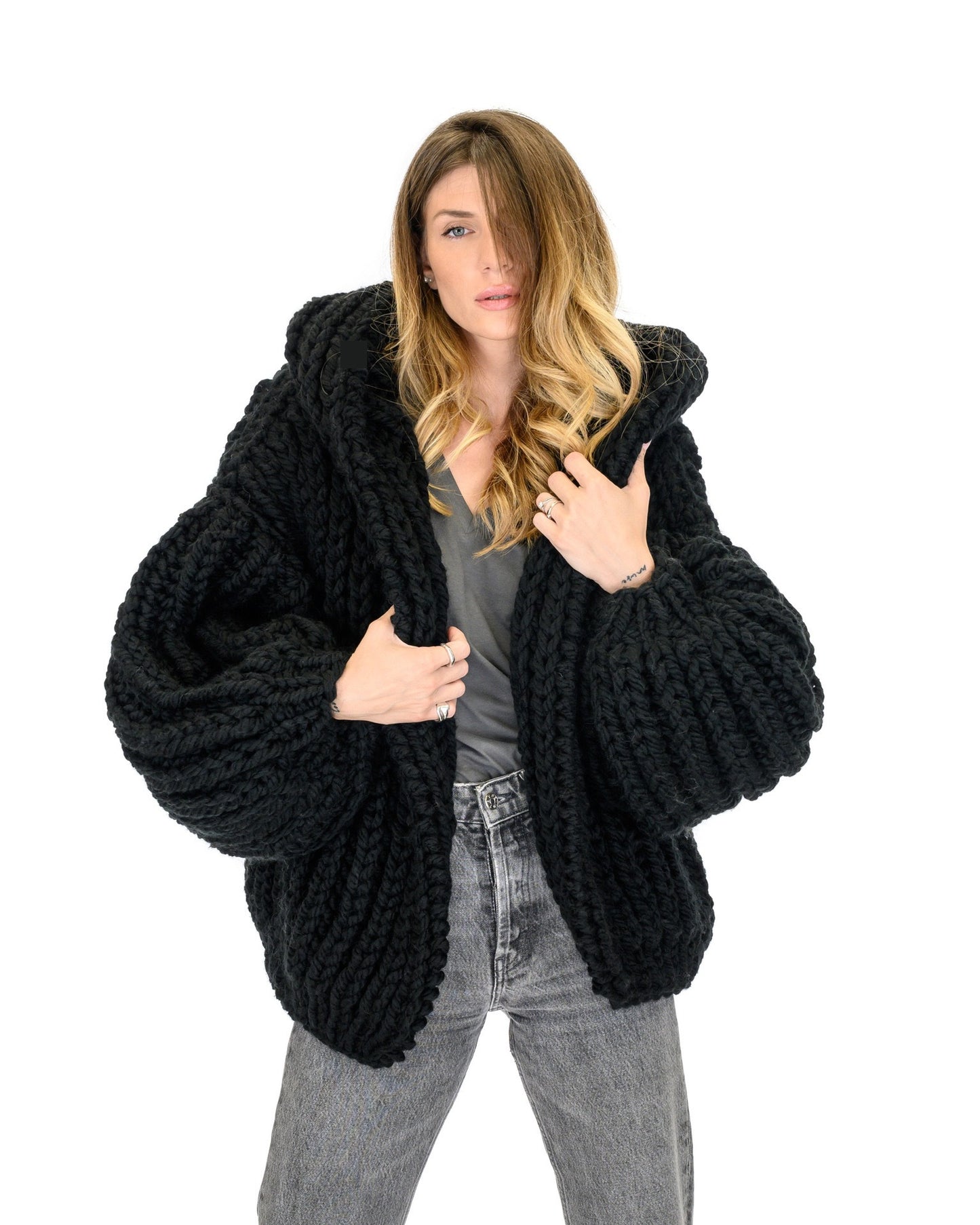 Women's Lazy Style Hooded Handmade Knitting Needle Sweaters