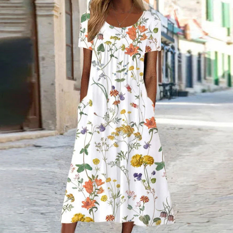 Women's Loose Comfortable Sleeve Printed Dress Bohemian Shorts