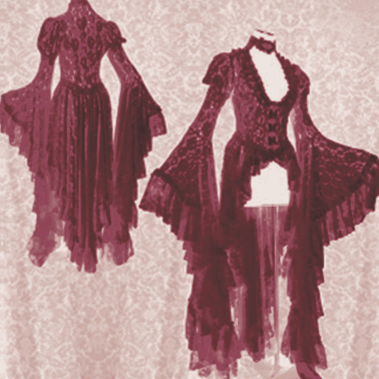 Lace Dress Party Flare Sleeve Irregular Dresses