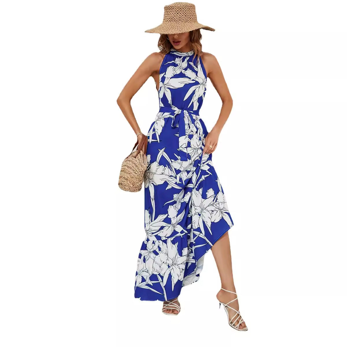 Women's Fashion Print Round Neck Sexy Slim Dresses