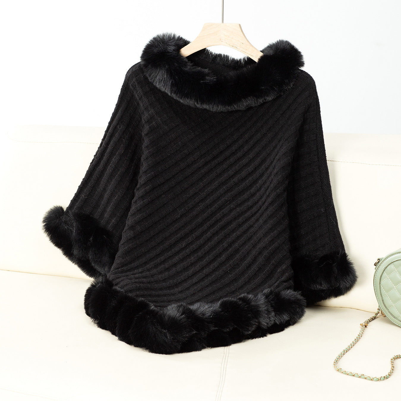 Women's Color Fur Collar Pullover Thick Retro Plaid Knitwear