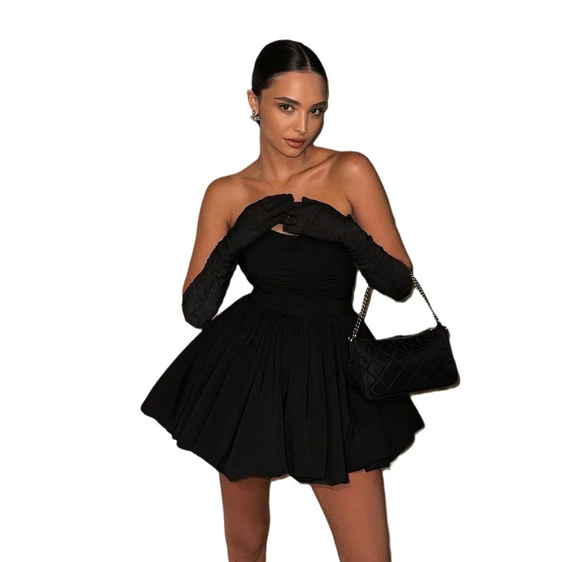 Dress Tube Hepburn Style Pleated Black Tops