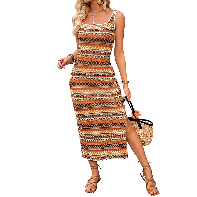 Women's Casual Striped Vacation Style Sleeveless Square Clothing