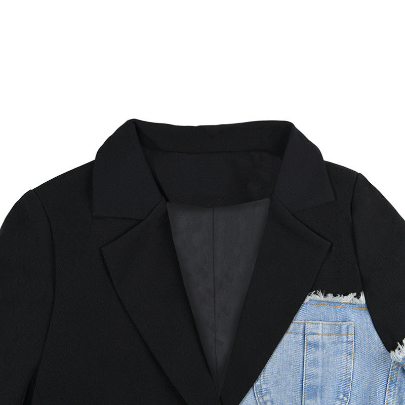 Women's Style Autumn Hongkong Loose Patchwork Denim Fashion Blazers