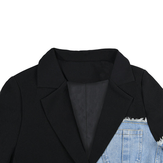 Women's Style Autumn Hongkong Loose Patchwork Denim Fashion Blazers