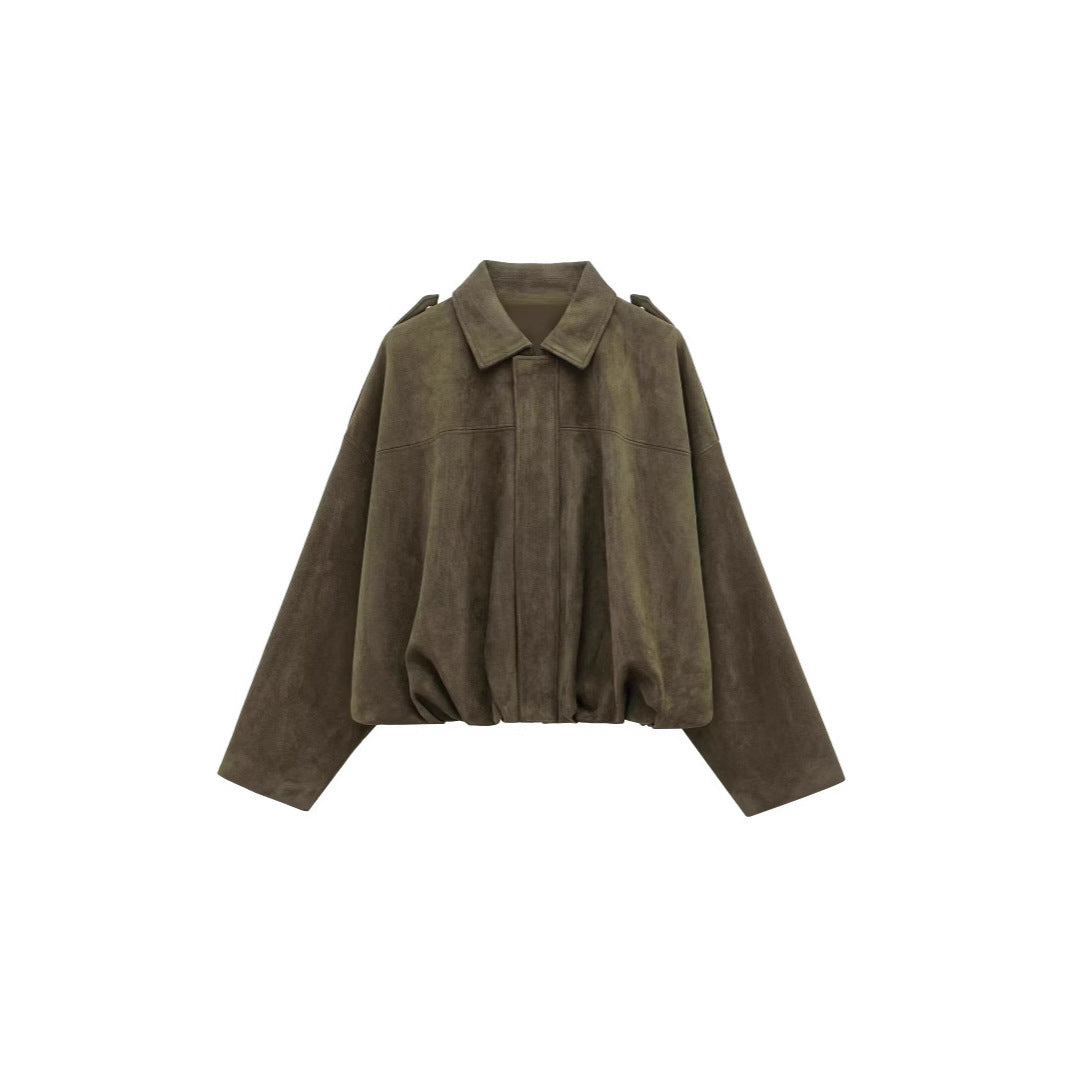Women's Drawstring Design Lapel Deerskin Veet Pilot Long Jackets