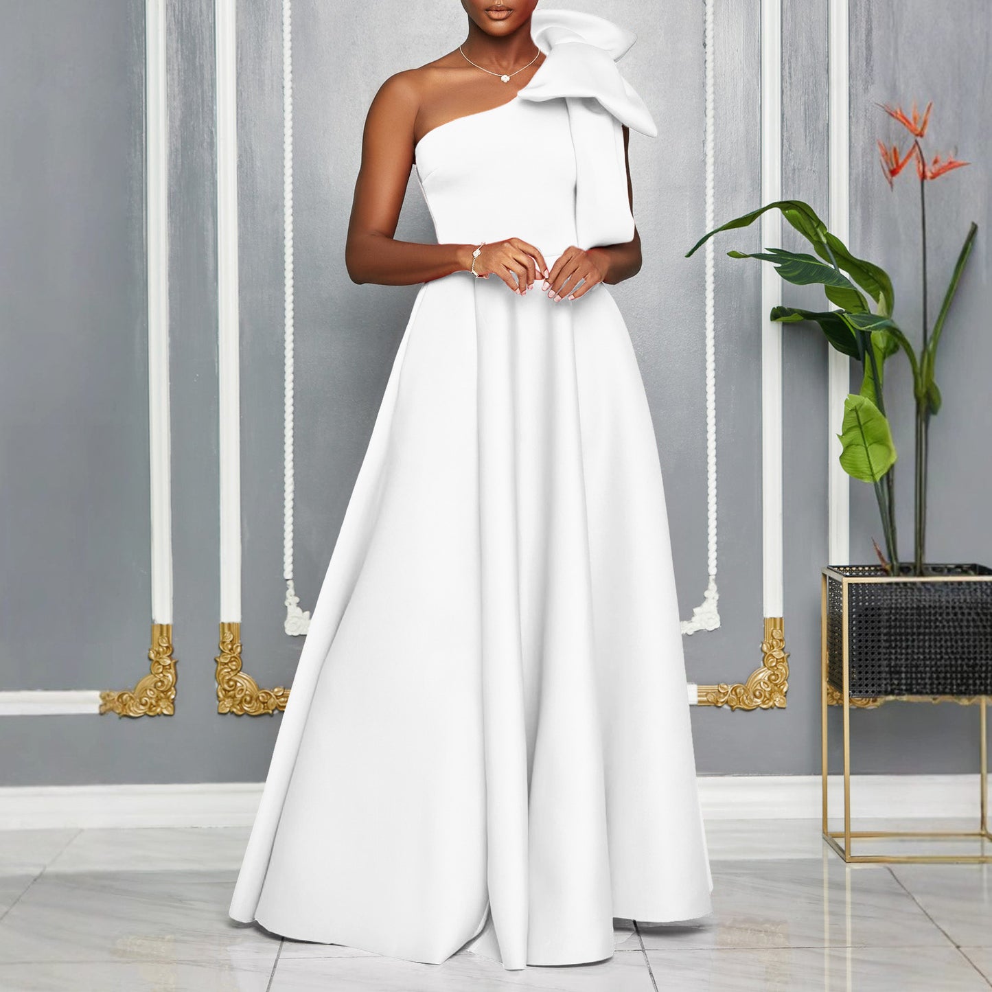 Women's Slant Shoulder Big Bow Sexy Formal Dresses