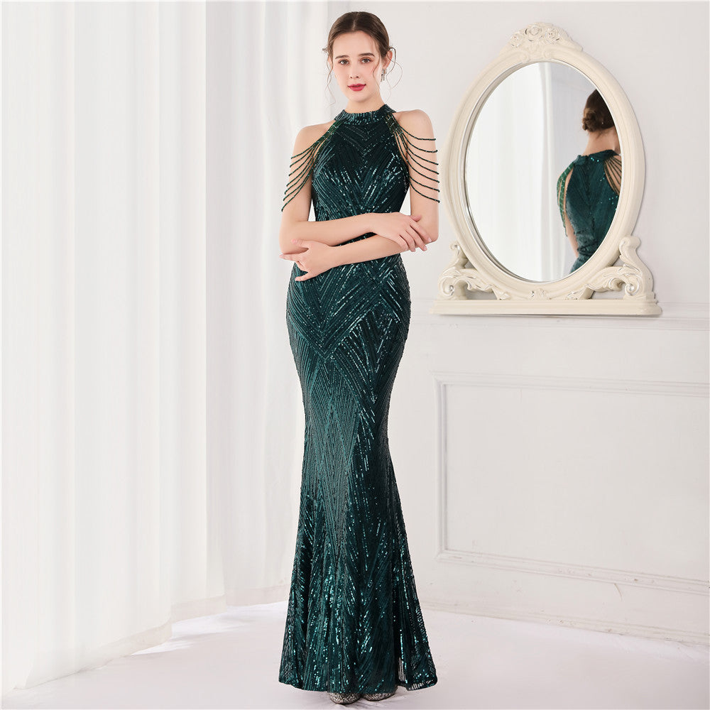 Temperament Elegant Long Halter Sequined Cool Air Wedding Dresses