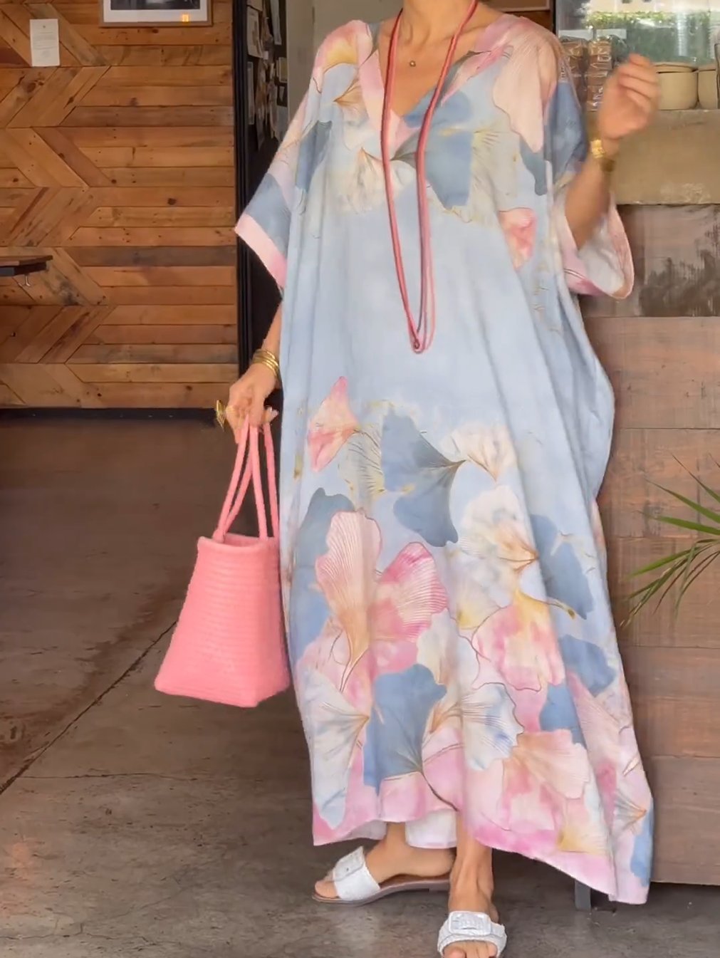 Women's Floral Print Collar Loose Long Dress