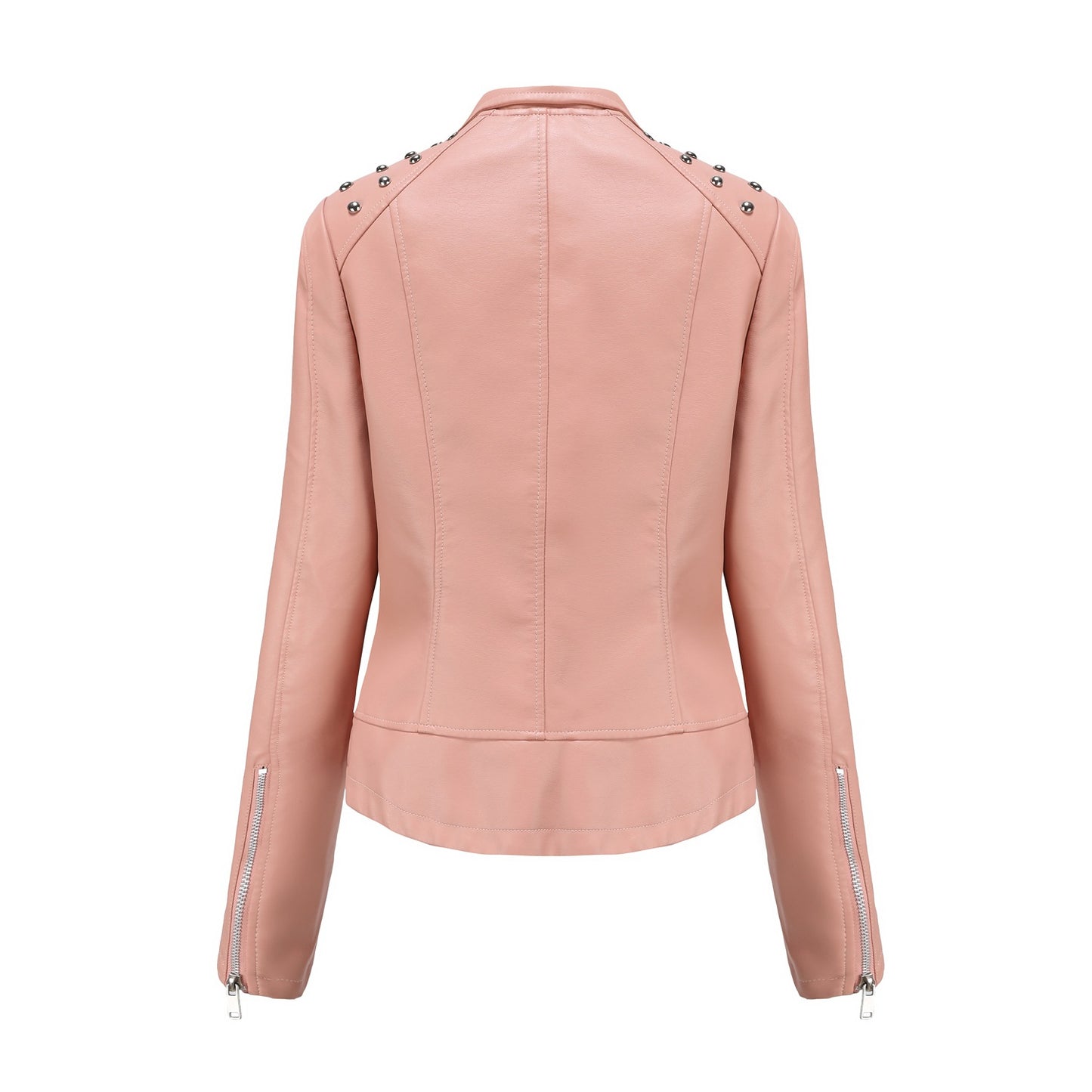 Women's European Beaded Leather Long-sleeved Fashion Lapel Jackets
