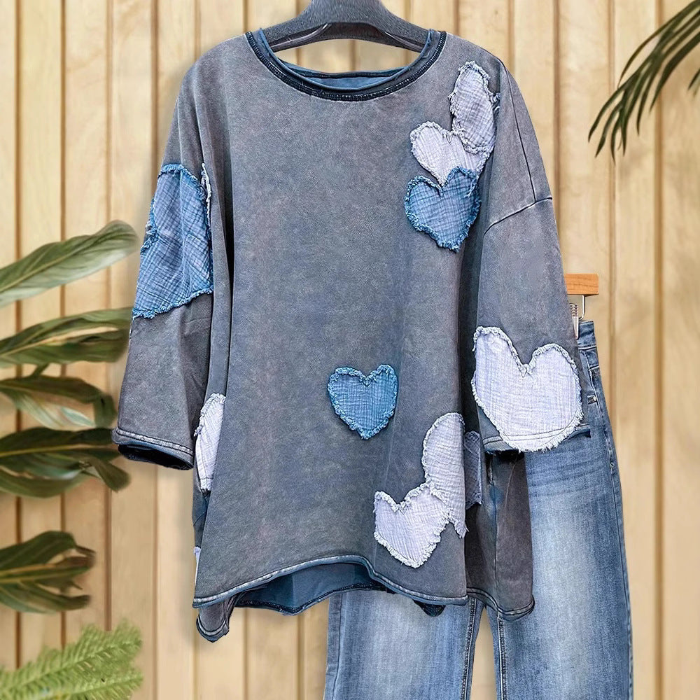 Women's Valentine's Day Love Patch Short-sleeved T-shirt Blouses