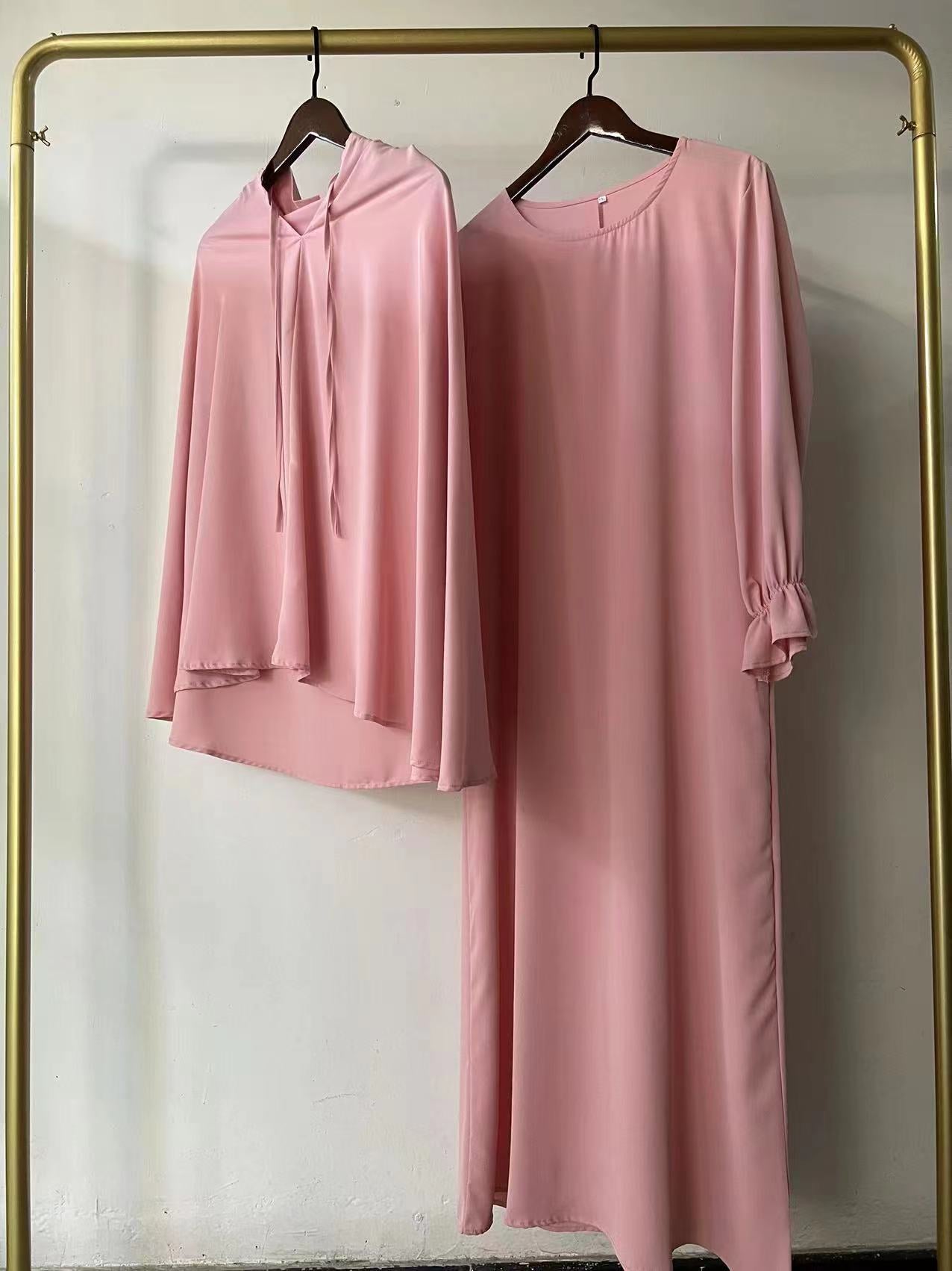 Autumn Pure Color Elegant Two-piece Malay Dresses