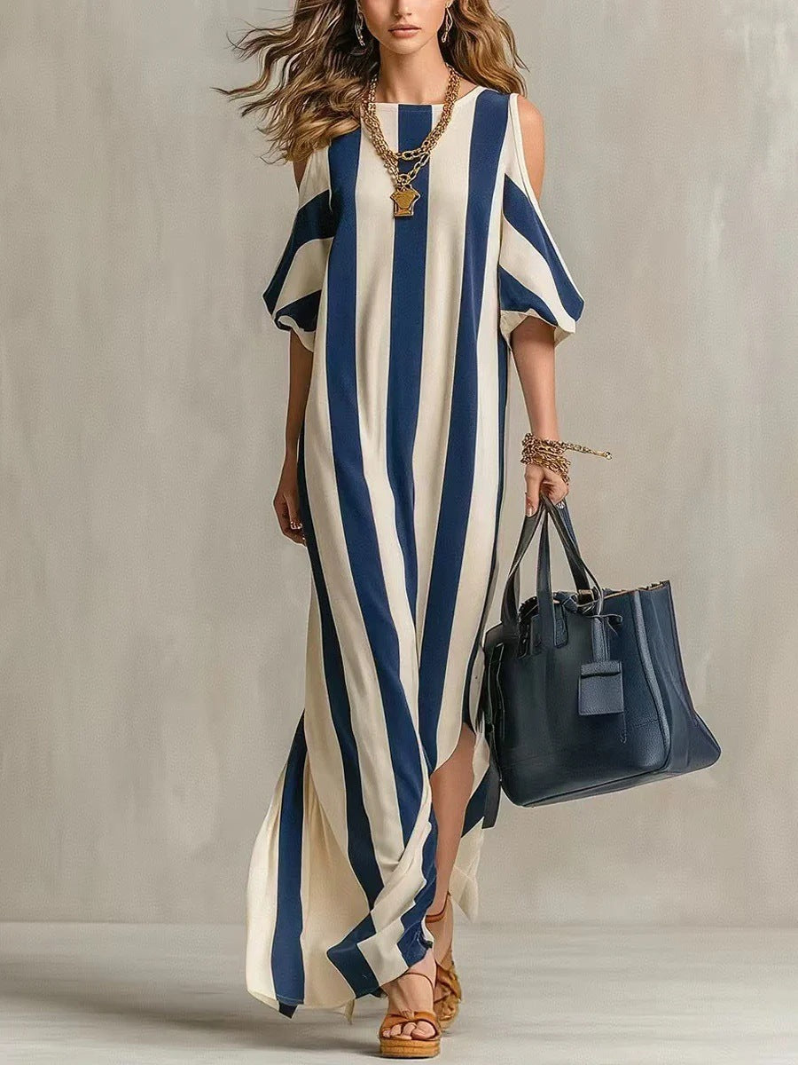 Shoulder Digging Loose Slimming Slit Holiday Long Style With Medium Dress