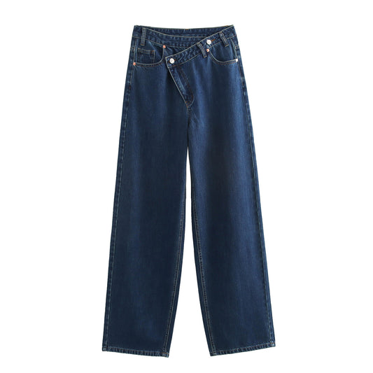 Double Breasted Waist Of Trousers Wide Jeans
