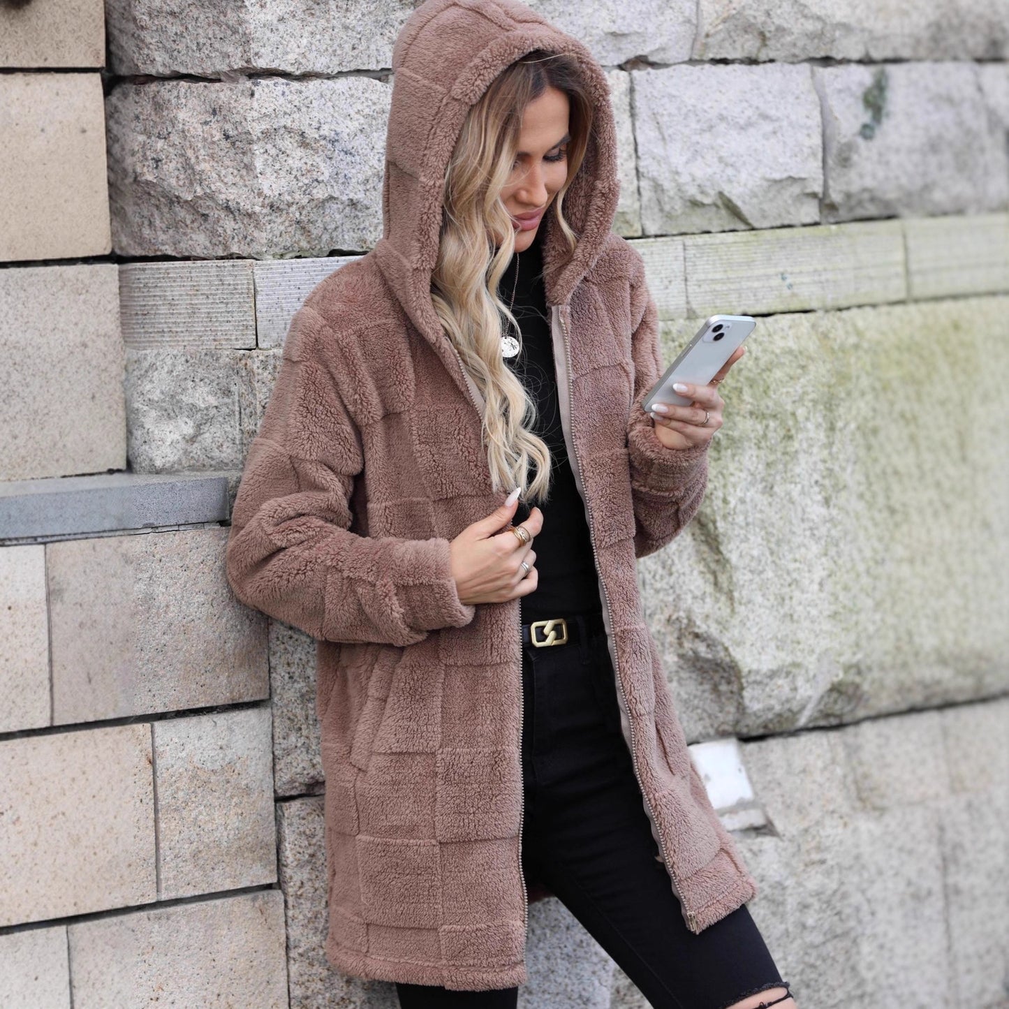 Women's Stylish Loose Hooded Long Plush Coats