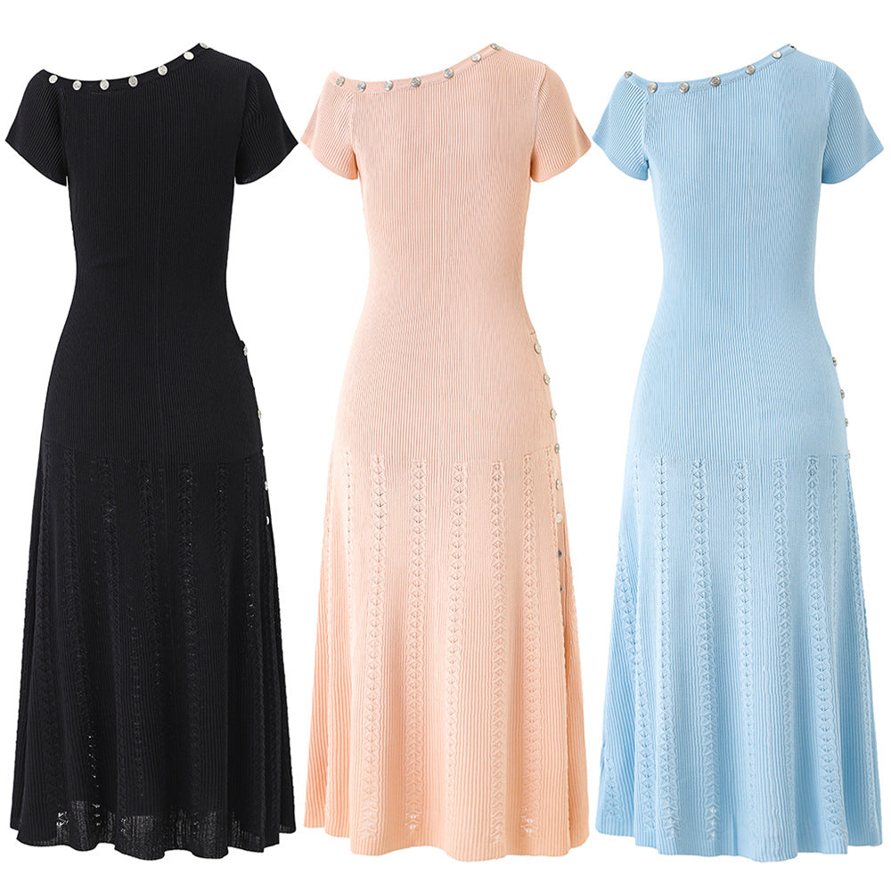 Shoulder Button Knitted Dignified Sense Of Design Irregular Dresses