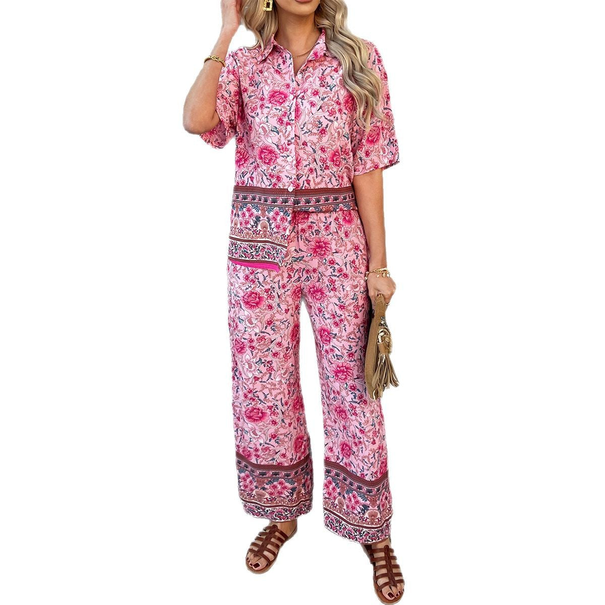 Women's Printed Contrast Color Bohemian Vacation Style Shorts