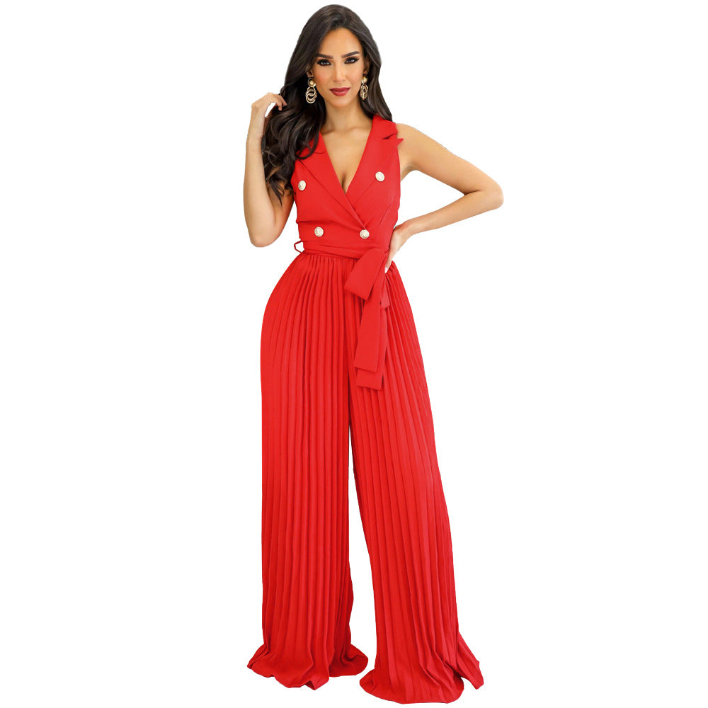 Popular Sleeveless Backless Elegant Street Pleated Pants