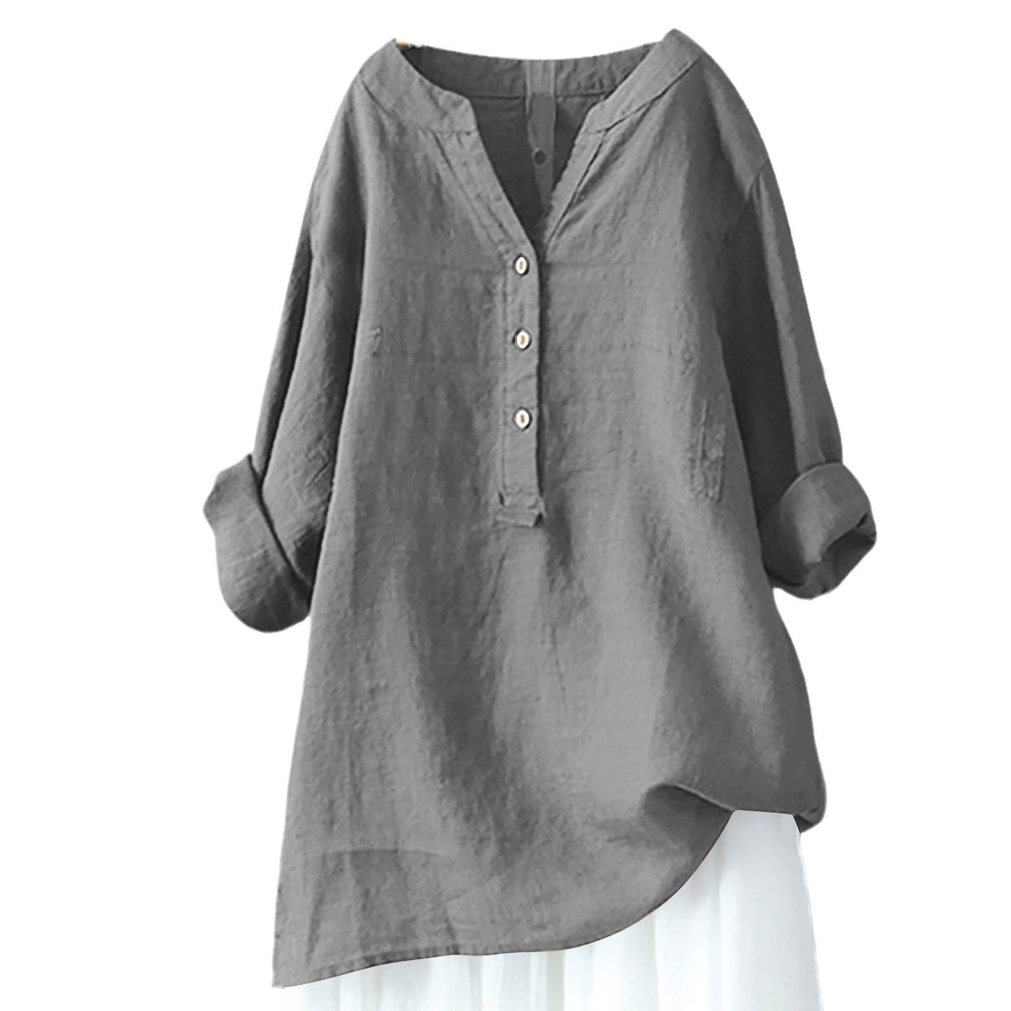 Women's Loose Solid Color Shirt Cotton Linen Blouses