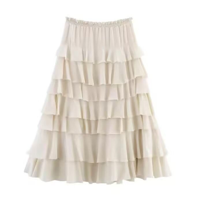 Series Laminated Decoration Solid Color Midi Skirts