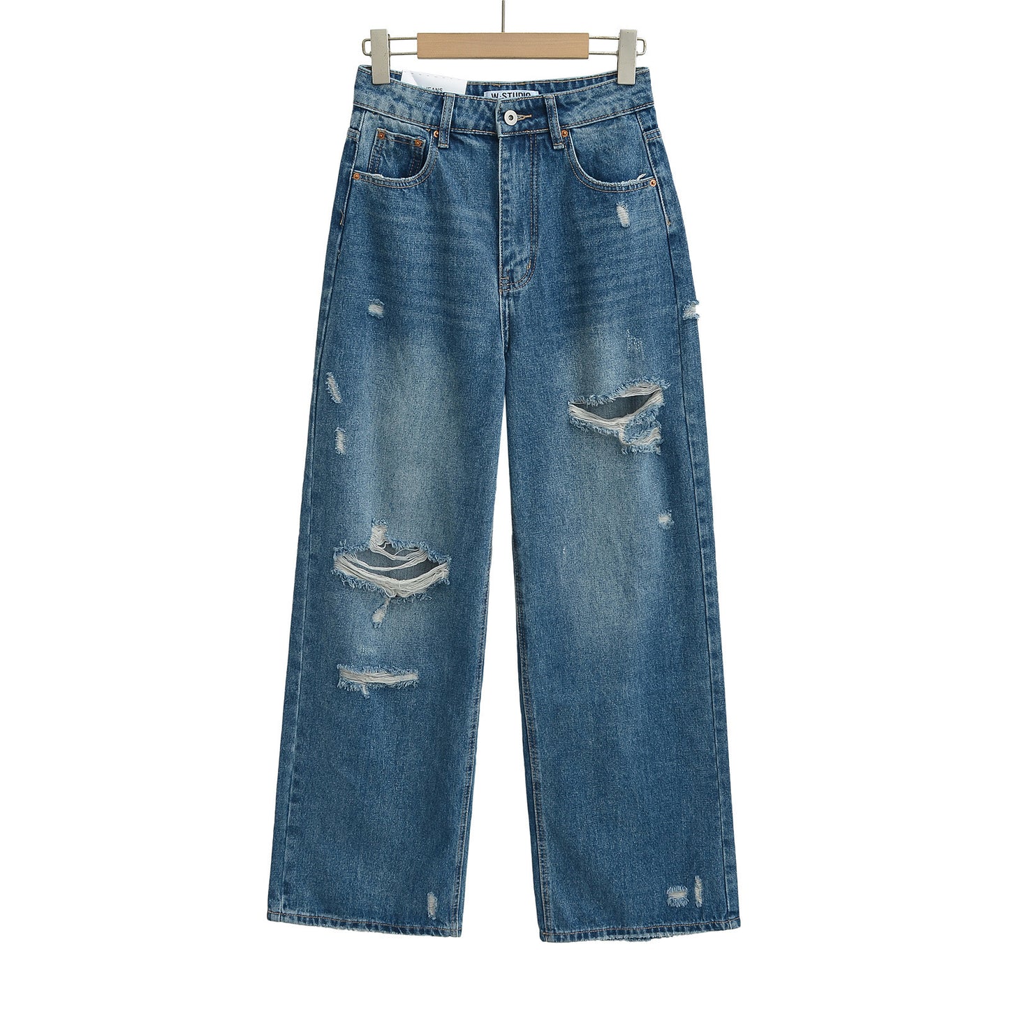 Women's High Waist Loose Straight Ripped Summer Jeans