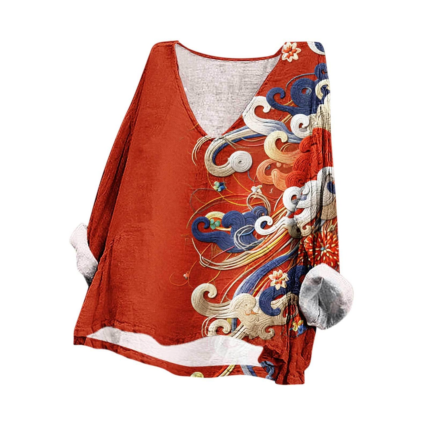 Fashion Loose Digital Printing Long Sleeve Blouses