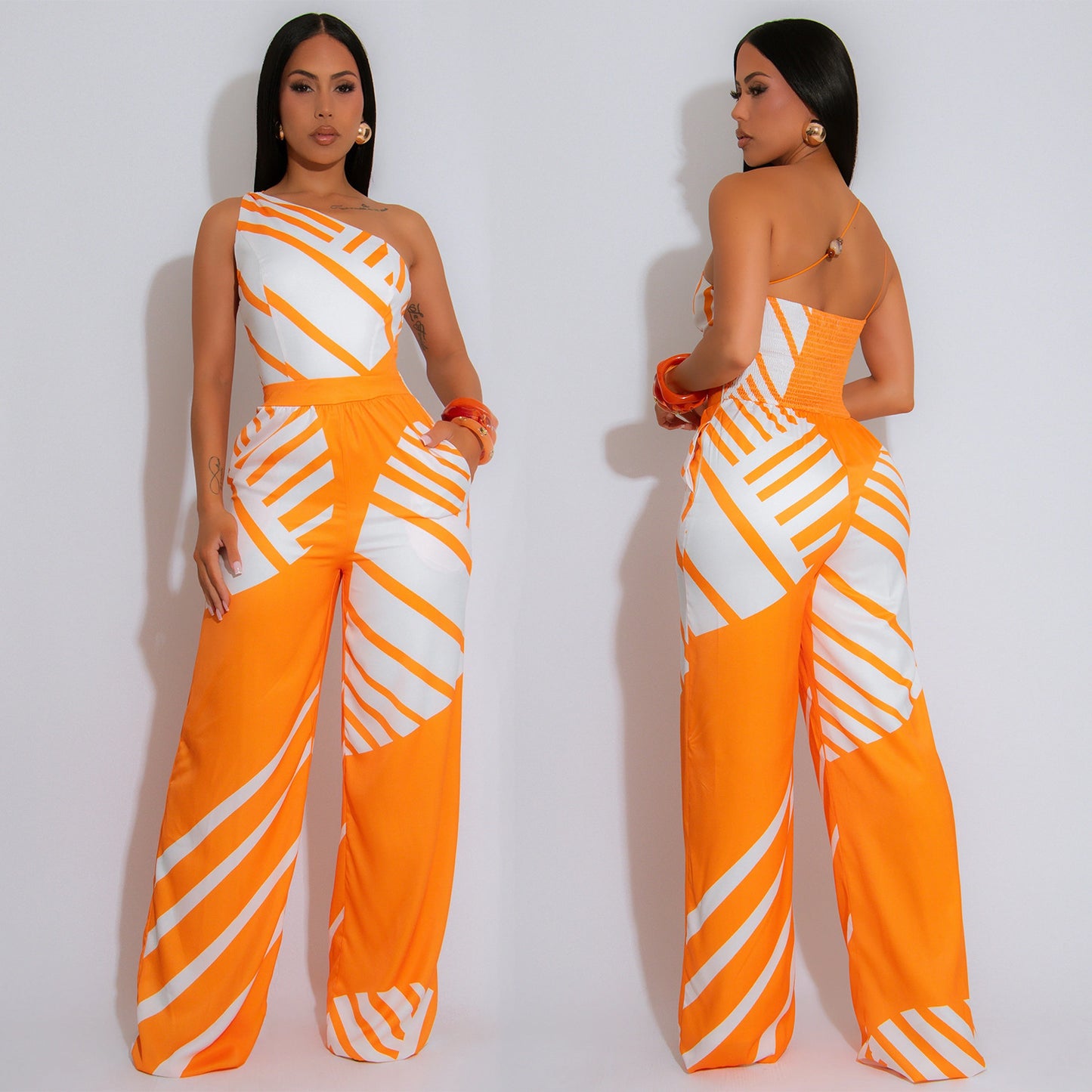 Women's Fashion Wear Summer Casual Backless Diagonal Jumpsuits