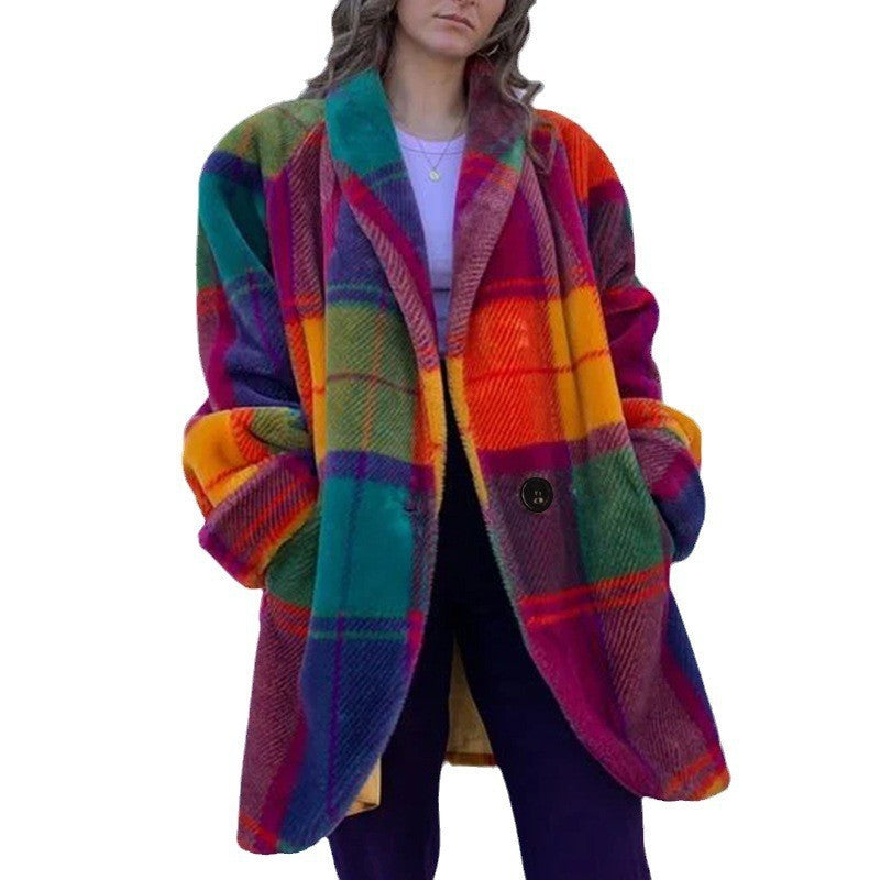 Women's Autumn Long Sleeve Lapel Printed Woolen Coats