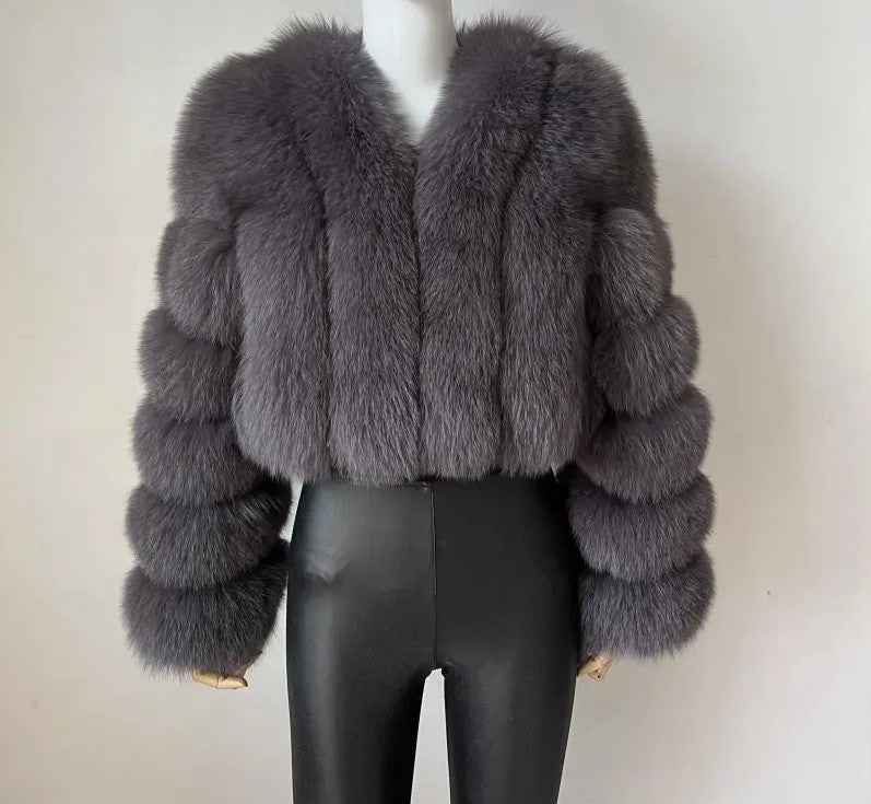 Women's Faux Fox Fur Stitching Long Sleeve Coats