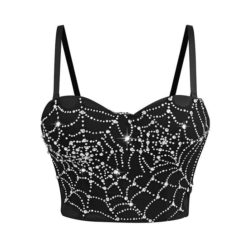 Women's Corset Spider Web Handmade Rhinestone Outer Wear Tops