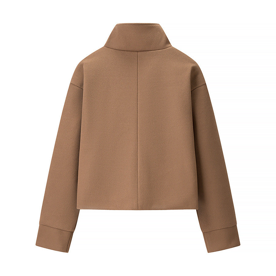 Women's Stand Collar Single-breasted Temperament Woolen Coats