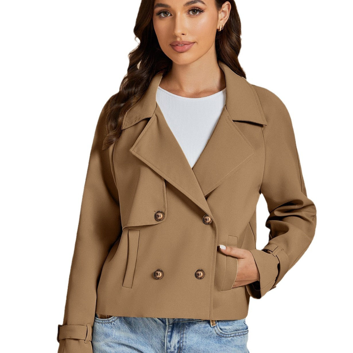 Women's Trench Long-sleeved Double-breasted Lapel Casual Coats