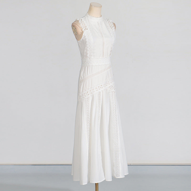 Women's Retro Style Round Neck Sleeveless Waist Lace Dresses