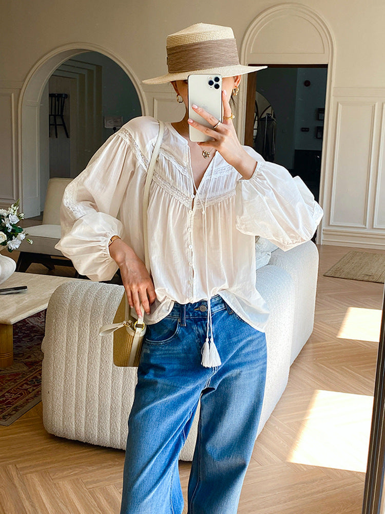 Women's Autumn Vacation Style Long-sleeved French Design Blouses