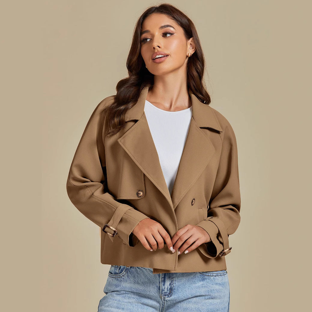 Women's Trench Long-sleeved Double-breasted Lapel Casual Coats