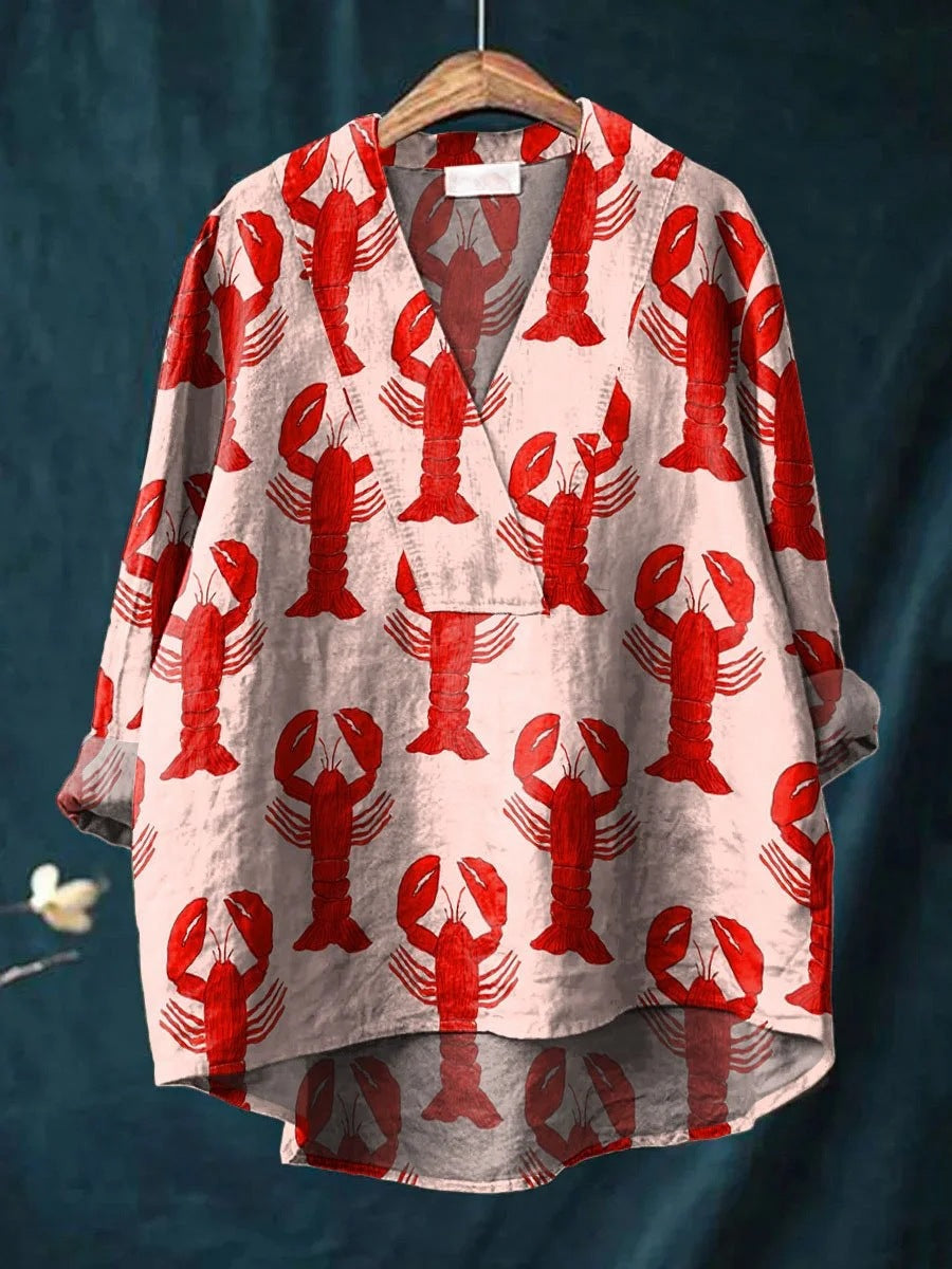 Women's Loose Printed Shirt For Long Sleeve Blouses