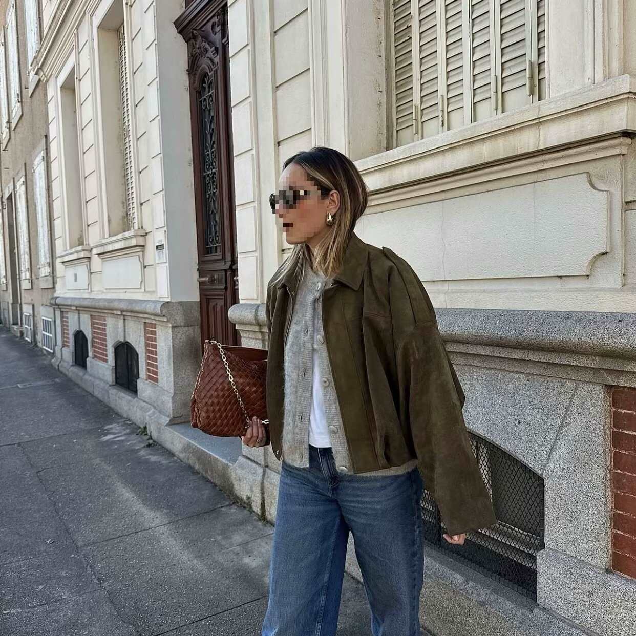 Women's Bomber Simple Textured Long Sleeve Suede Jackets