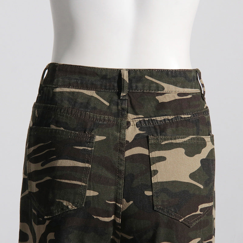 Women's Street Camouflage Autumn Waist Stitching Slimming Pants
