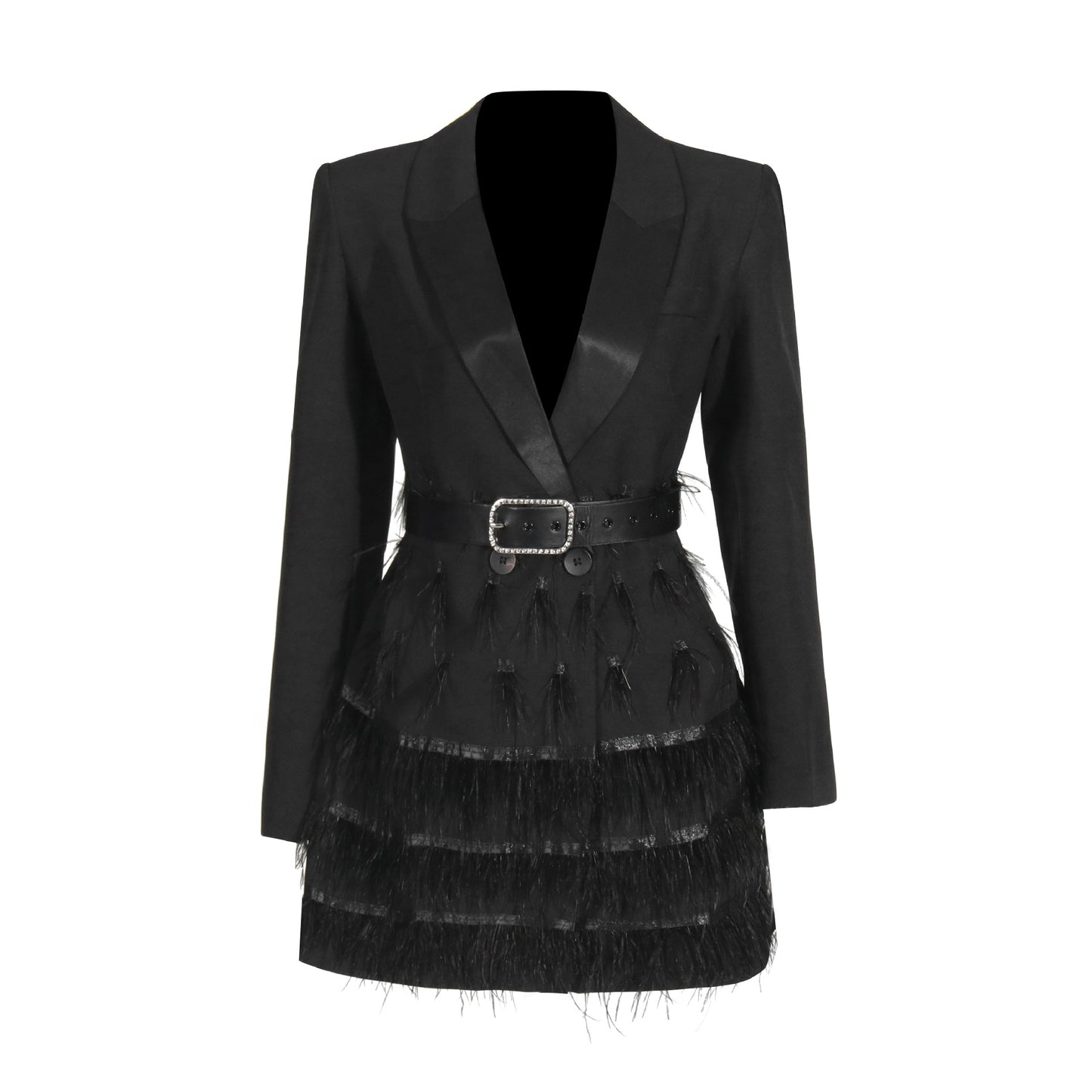 Women's Autumn Ostrich Feather Belt Slim Fit Slimming Dress