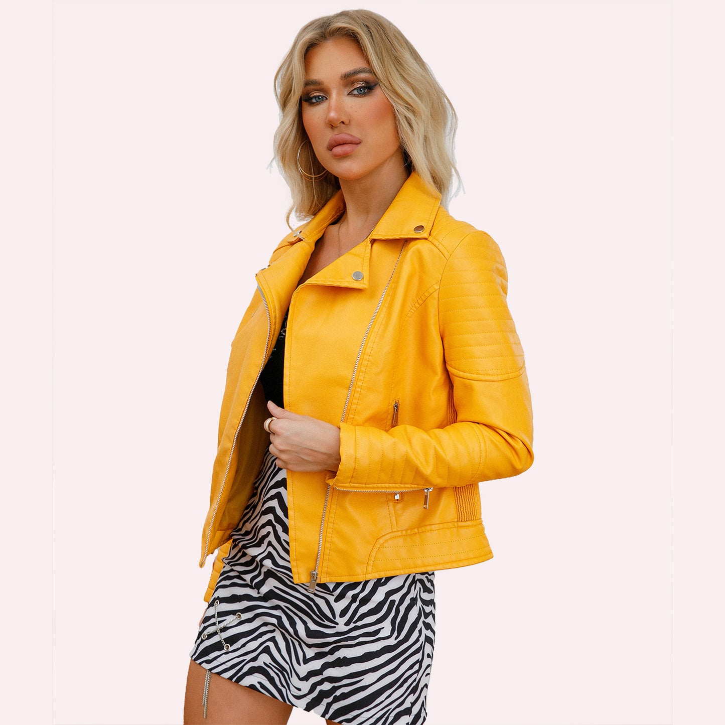 Women's Leather European Slim Lapel Motorcycle Oblique Jackets
