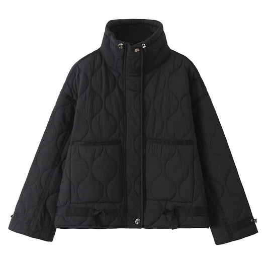 Women's Fashion Stand Collar Water Ripple Loose Coats