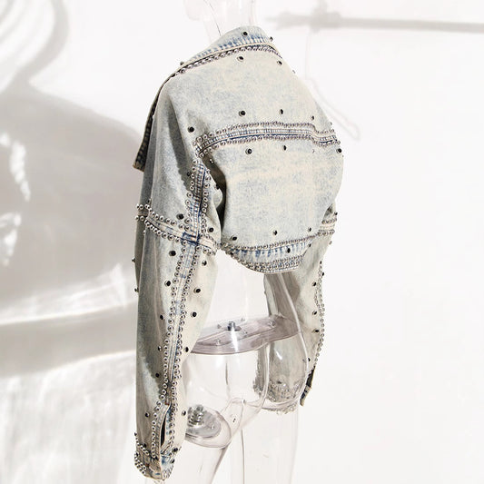 Design Niche Rivets With Diamonds Washed Jackets