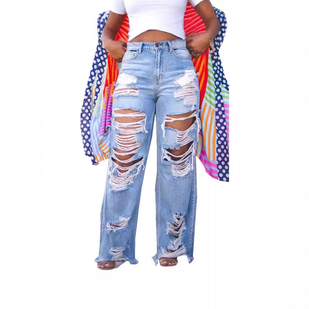 Casual Slouchy Sexy Fashion Burnt Ripped Jeans