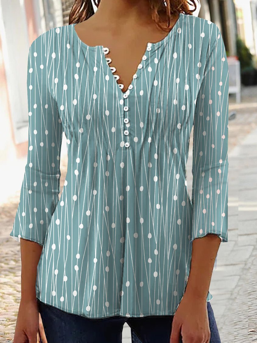 Classy Trendy Printed Short-sleeved Shirt Bottoming Blouses