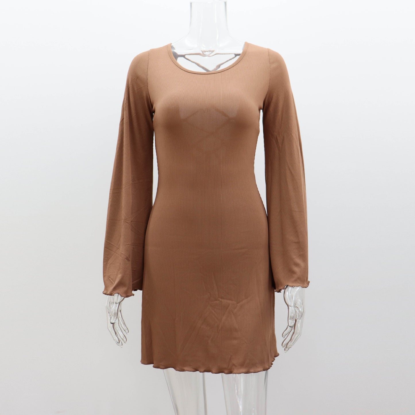Women's Sexy Dress Solid Color Flare Sleeve Hollow Out Dresses