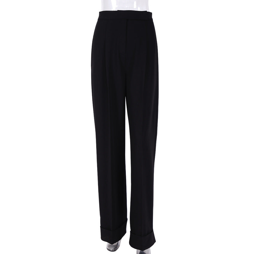 Women's Black Mopping Loose High Waist Commuter Suits